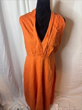 Vici Bright Orange Draped V-Neck Midi Dress